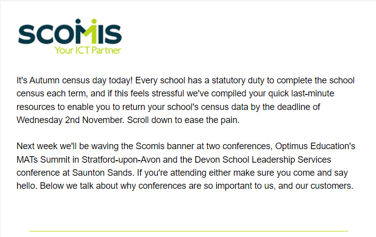 Screenshot of Scomis Newsletter introduction Ovtober 6th 2022