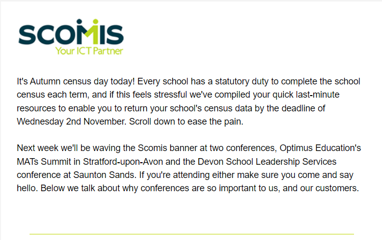 Screenshot of Scomis Newsletter introduction October 6th 2022