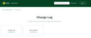 Screenshot of Arbor Change log webpage