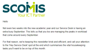 Screengrab of intro from 14th September 2023 Scomis newsletter