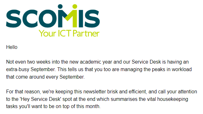 Screengrab of intro from 14th September 2023 Scomis newsletter