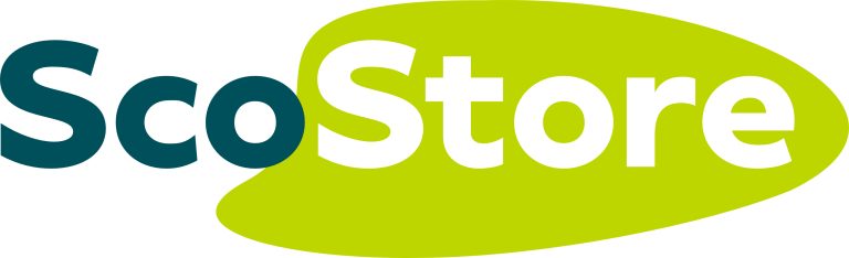 ScoStore logo with lime green blog behind
