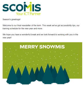 Screengrab of intro from 7th December 2023 Scomis newsletter