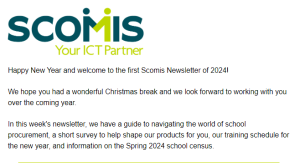 Screengrab of intro from 11th January 2024 Scomis newsletter